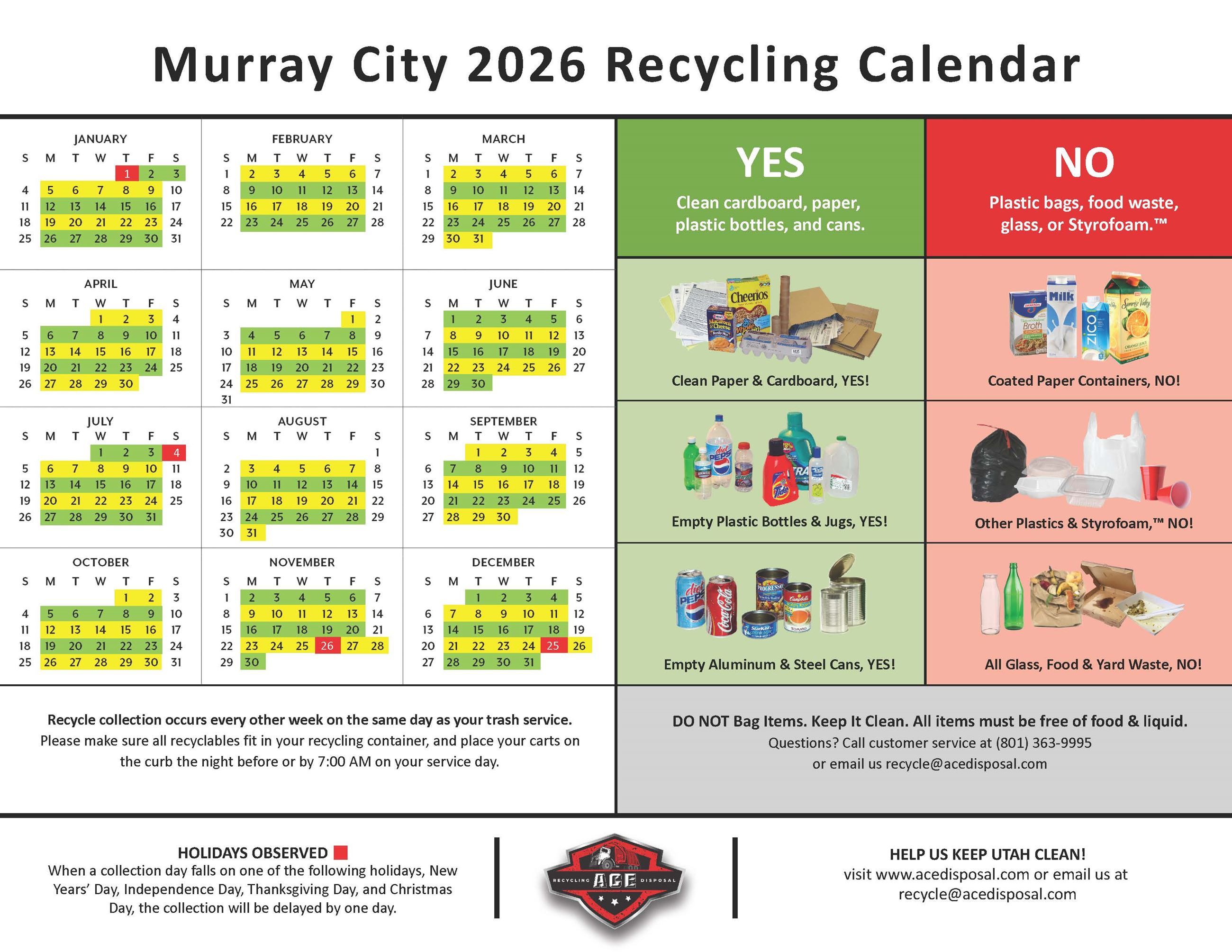 2026 Murray Recycling Calendar